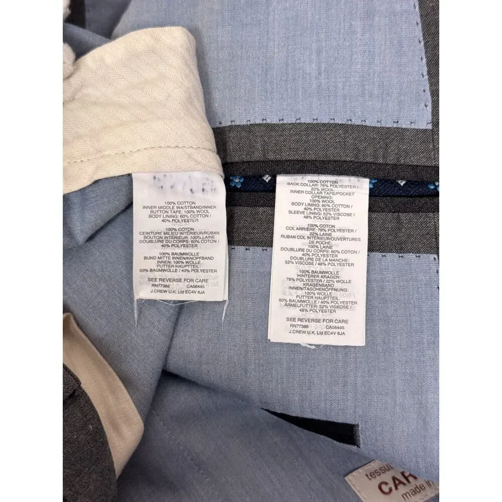 J Crew Ludlow Slim Suit 40 L Mens Gray Italian Cotton 2 Piece